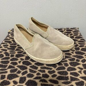 Clarks Collection Soft Footbed Slip On Loafers Beige Suede Comfort Womens 8.5W